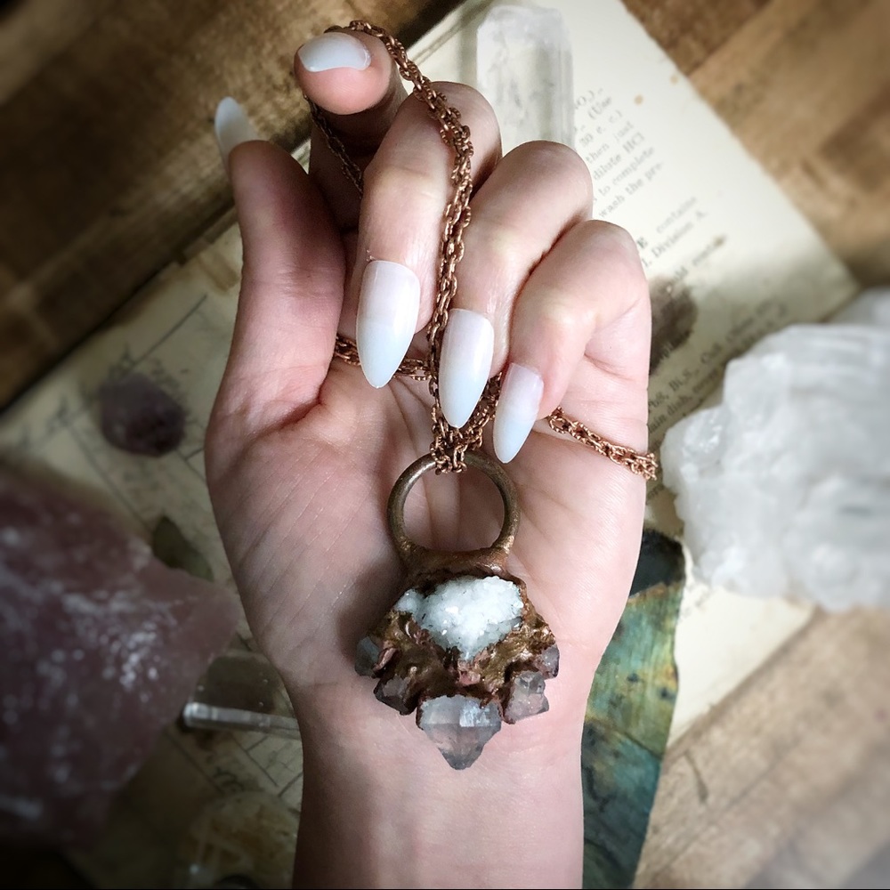 Handmade Copper Amethyst Druzy Pendant Necklace